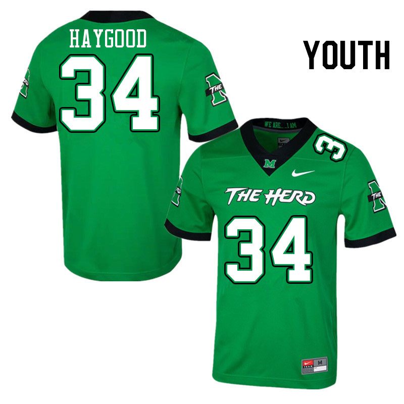 Youth #34 Mathis Haygood Marshall Thundering Herd College Football Jerseys Stitched Sale-Green